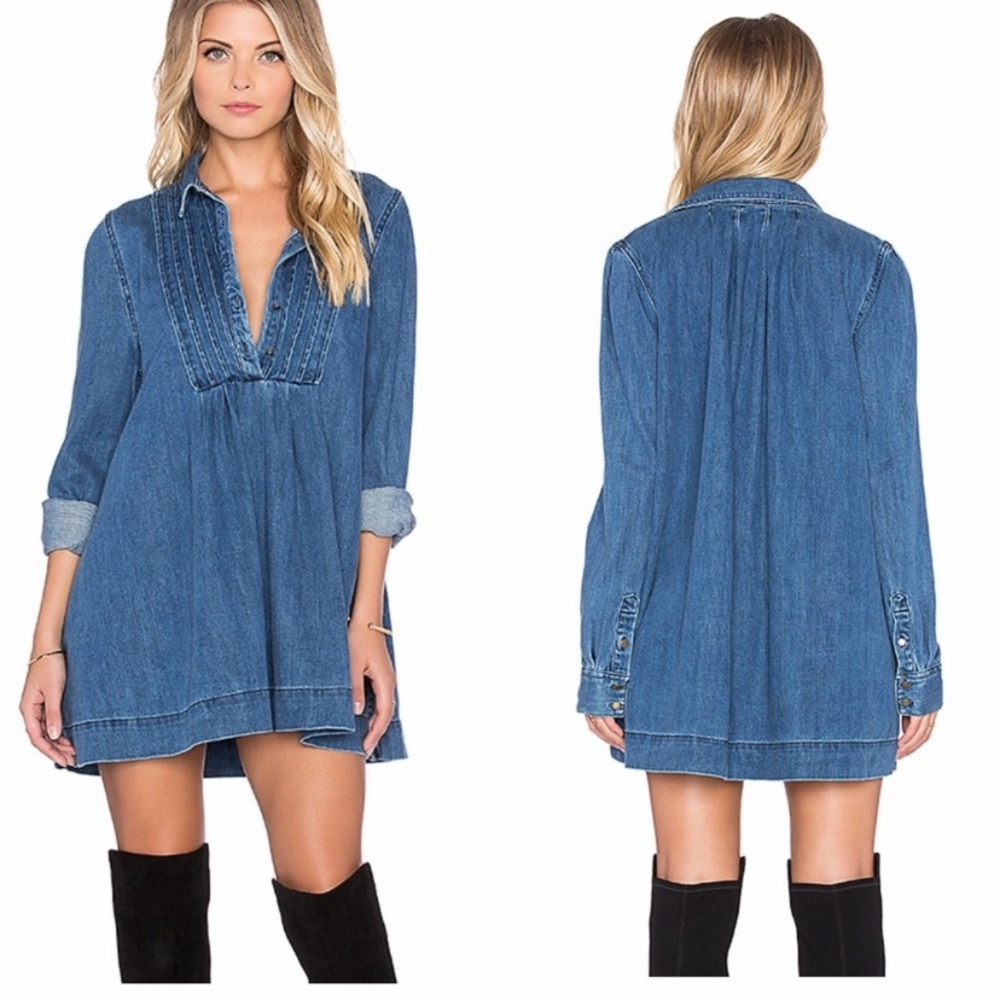 Free People Baby Blues Denim Tunic Mini Dress